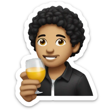 Young guy dark hair drink wine eating egg roll sticker