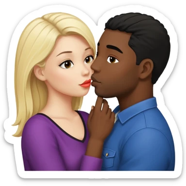 Mulher loira, pele branca, beijando um homem negro, com cabelo preto sticker