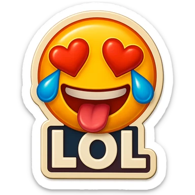 mouth open with tongue out heart shaped eye add the words “ LOL " in White
Laughing crying 😂😂 sticker