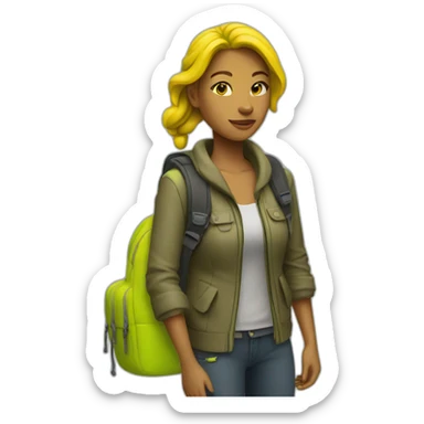 Traveller woman with neon yellow backpack sticker