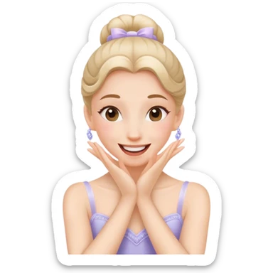 The ballerina laughs sweetly, covering her mouth with her hand sticker