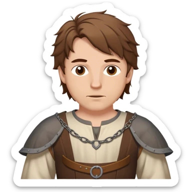 medieval outfit worn by a DnD themed fantasy character. basic low level clothes. clothes only above the waist. The clothes are only above the waist. The character's haven't arms. character is brown hair brown eyes messy hair white man. sticker