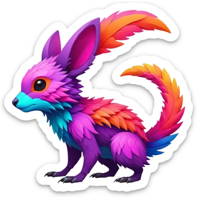 lush warm-colored modern colorful neon-colored Fakémon-Trico-creature (full body) sticker