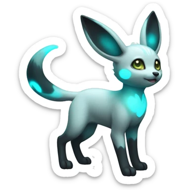 White Shiny Pastel Umbreon with glowing cyan markings full body sticker