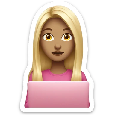 Graphic designer blonde girl with long hair with Pink laptop  sticker