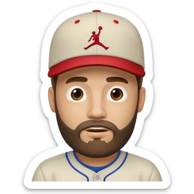 bearded guy with a Jordan baseball cap, goatee beard, emoji style sticker