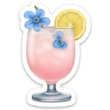 Ice pink lemon cocktail with blue small flowers  sticker