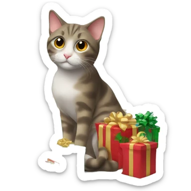 cat surrounded by chistmas presents sticker