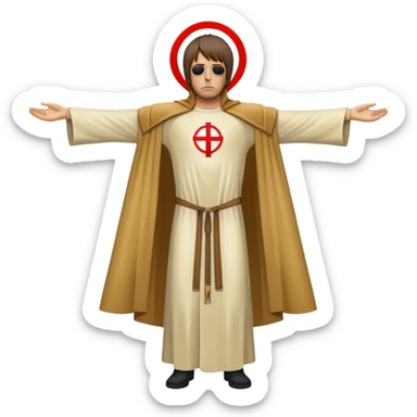 Crucified Liam Gallagher in the style of Jesus full body on cross in mod target on his robes sticker