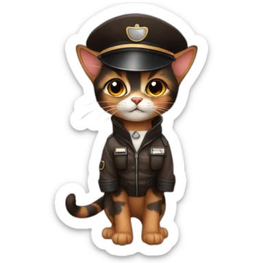 full brown and black calico cat dressed as a pilot sticker