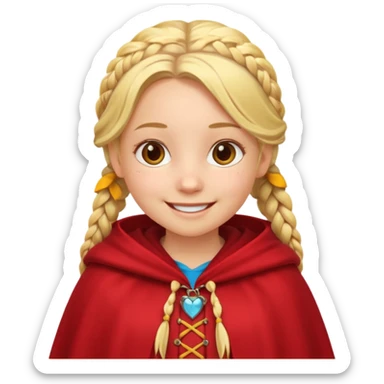 blonde braids hair kid girl, white skin, fat, wear red cloak sticker