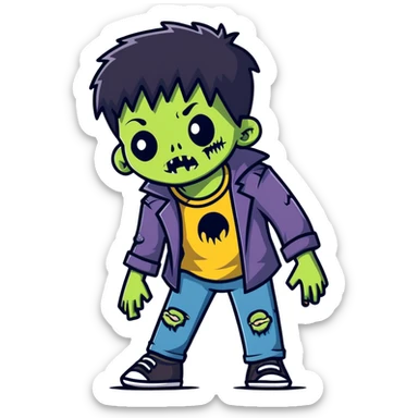 boy zombie with black hair, emo style sticker