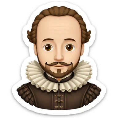 William Shakespeare emoji with Elizabethan ruff, quill, receding hairline, classic emoji style sticker