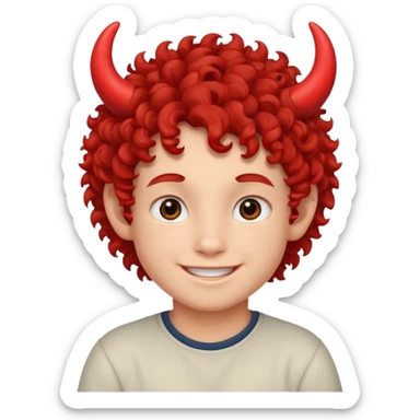 curly hair boy kid with small red horns sticker