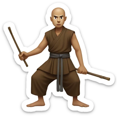the monk in a low stance, ready to strike with a staff sticker