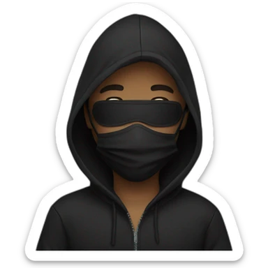 boy wear black hoodie with black mask sticker