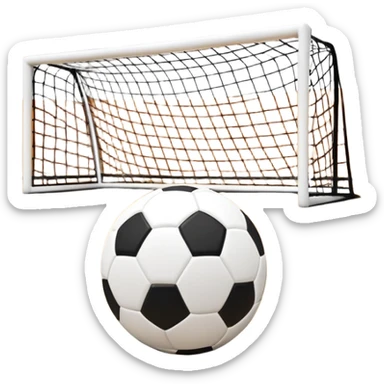 A close-up of a mini-football (futsal) ball placed on a wooden floor of an indoor sports hall, with the goalposts in the background. The scene highlights the smooth texture of the ball and the detailed net of the goal, emphasizing the fast-paced nature of the sport. sticker