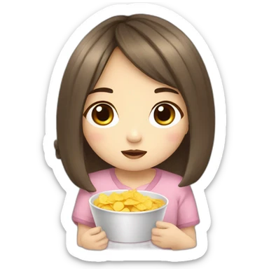 Korean chibi girl that watches tv eating chips sticker