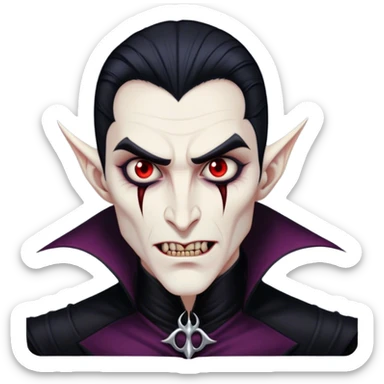 A vampire lord with hollow cheekbones, long black nails, and a cold, menacing smirk sticker