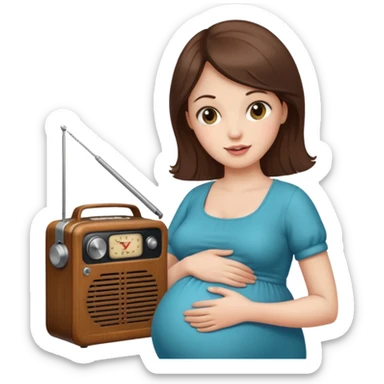 Pregnant woman holding opregnsnt radio sticker