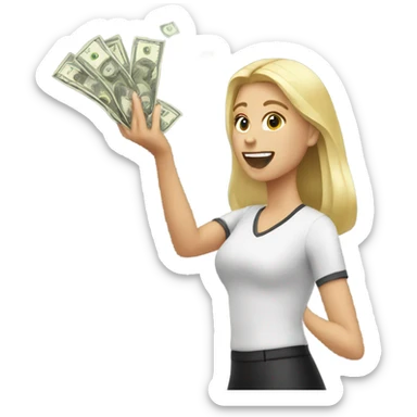 Blonde girl throwing money sticker