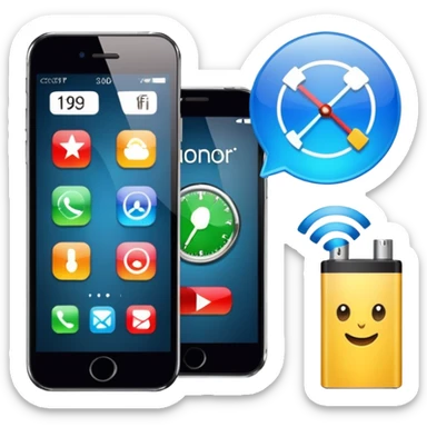Honor phone with app icons, time, Wi-Fi and battery level sticker