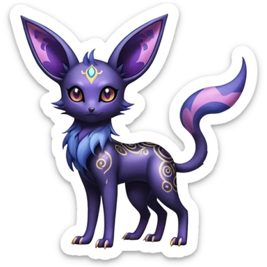 Shiny Exotic Badass Colorful Ethereal Royal Mysterious Gothic Noibat-Espeon-Umbreon-Pokémon-Fakémon-hybrid-creature (full body) with random pattern-markings sticker