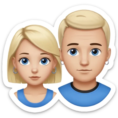 Caucasian guy with dark brown buzzed hair and hoop earring and blue eyes and Caucasian girl with blonde bob hair and hoop nose piercing and brown eyes sticker