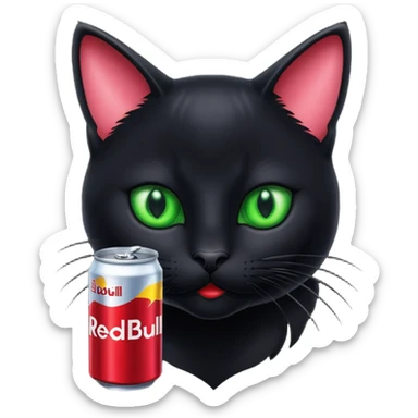 black cat sipping a redbull energy drink sticker