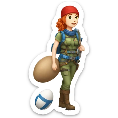 female mountaineer red hair with cap with easter egg and greek flag  sticker