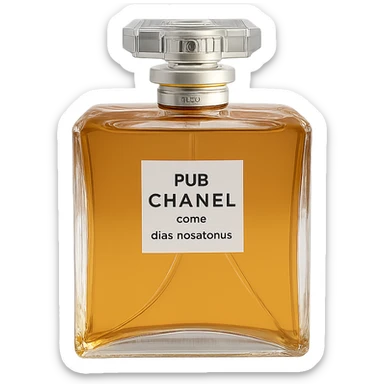 Remove the background, keep only the realistic Chanel perfume bottle with gold accents, preserving glass and gold details, on a transparent background. sticker