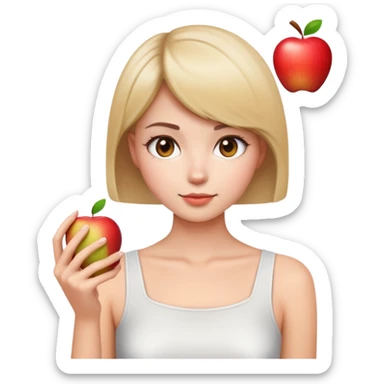 beautiful young lady with short straight hair taking a photo, upper body view, Apple emoji style sticker