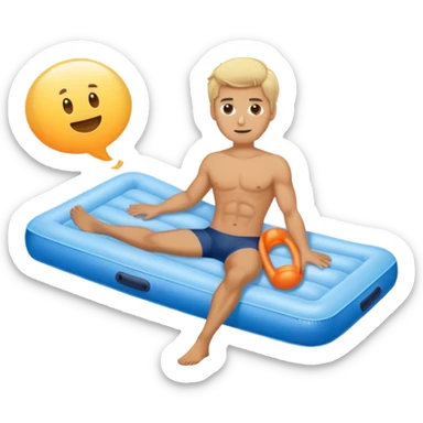 A guy with blond hair with an air mattress sticker