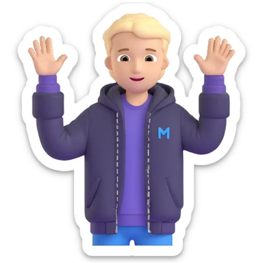 teenage boy wearing a jacket, waving sticker