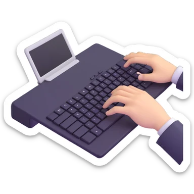 hands typing quickly on a keyboard sticker
