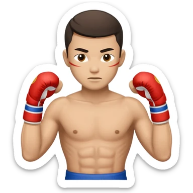 Create a Muay Thai fighter with his guard, like if he was covering himself and with a less serious expresión  sticker