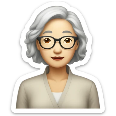Chinese senior llady wear glasses with sleepy looks sticker
