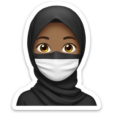 Emoji , girl , black hijab , black N95 mask ,creamy white, soft purple .  sticker