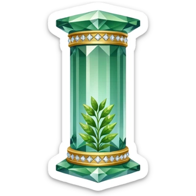 generate beautiful greek crystal pillar intricate front view more beautiful with greenery wrapping around the pillar make the pillar made of diamond sticker
