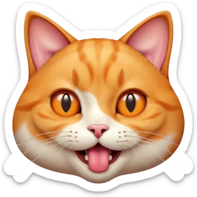 close-up of a cat face with tongue out, eyes wide open looking at food, slight drool, excited and hungry expression, glossy 3D effect, soft lighting, smooth gradients, high detail sticker