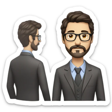 man medium length dark brown hair with glasses beard and moustache sticker