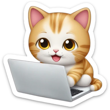 cat cute baby doing software on laptop sticker