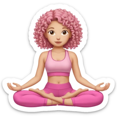 Quero uma menina de roupa de malhar rosa do cabelo cacheado sentada como tivesse fazendo yoga sticker