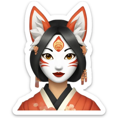 woman wearking kitsune japanese mask sticker