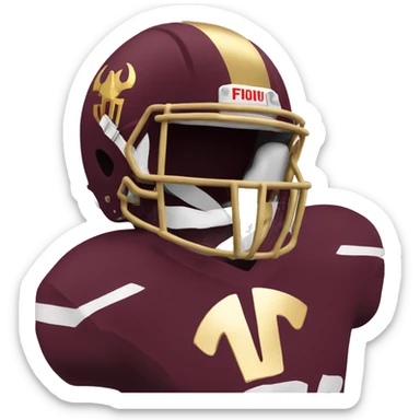 Maroon football helmet with gold trident on it sticker