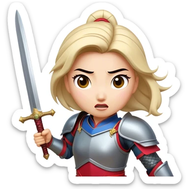 Cinematic Funny Mulan Portrait Emoji, Wearing her training armor too big, looking surprised as a sword nearly topples her over, a mix of warrior determination and hilarious inexperience, a comical yet endearing moment in her transformation! sticker