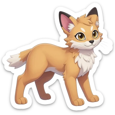 Big-eared big-eyed cute realistic animalistic feral digitigrade 4-legged anime-styled Meloetta-Furret-Sergal-Serval-hybrid-fusion-creature-animal, full body sticker