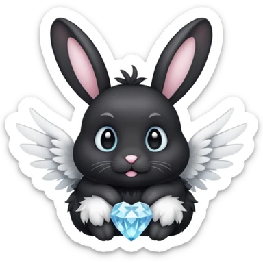 Black bunny with wings and with white cristal sticker