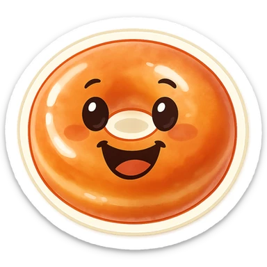 Turn this Krispy Kreme glazed donut into a cute emoji style donut with a smiling face, big eyes, and a playful expression, keeping the shiny glaze and soft texture. Transparent background. sticker
