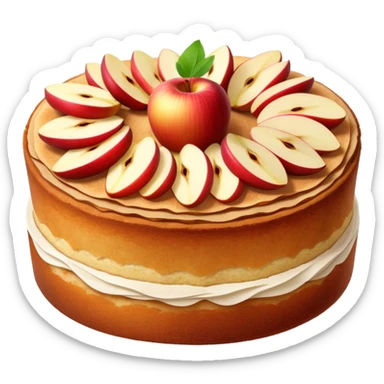 cinematic-realistic-apfelkuchen-cake-emoji,-depicted-as-a-classic-cake-with-cinnamon-and-thinly sliced apples on the top a few neatly spread out-rendered-with-soft-textures-and-warm,-inviting-lighting. sticker